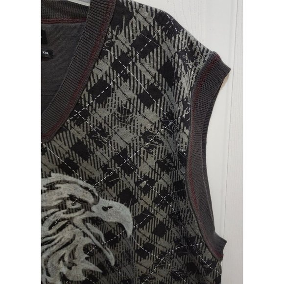 MARC ECKO Cut & Sew Eagle Head Plaid Pullover Sleeveless Sweater Vest Size 2XL - Picture 4 of 9